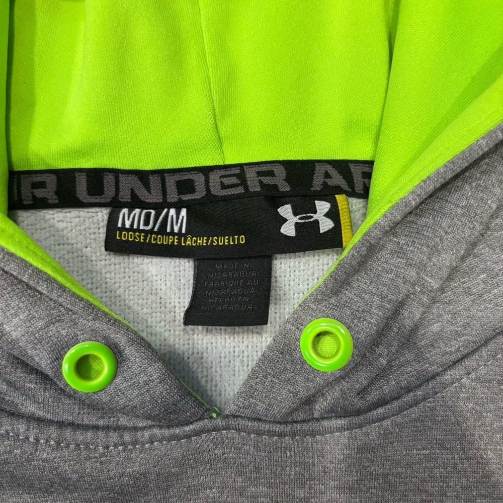 Under Armour Men's Loose Fit Hoodie Sweatshirt Size Medium Gray And Neon Green - Picture 3 of 9